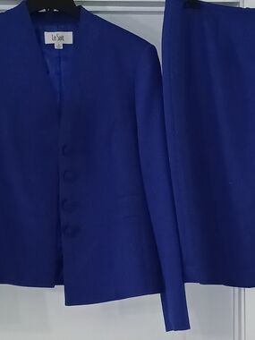 Le Suit Royal Blue Skirt Suit Set